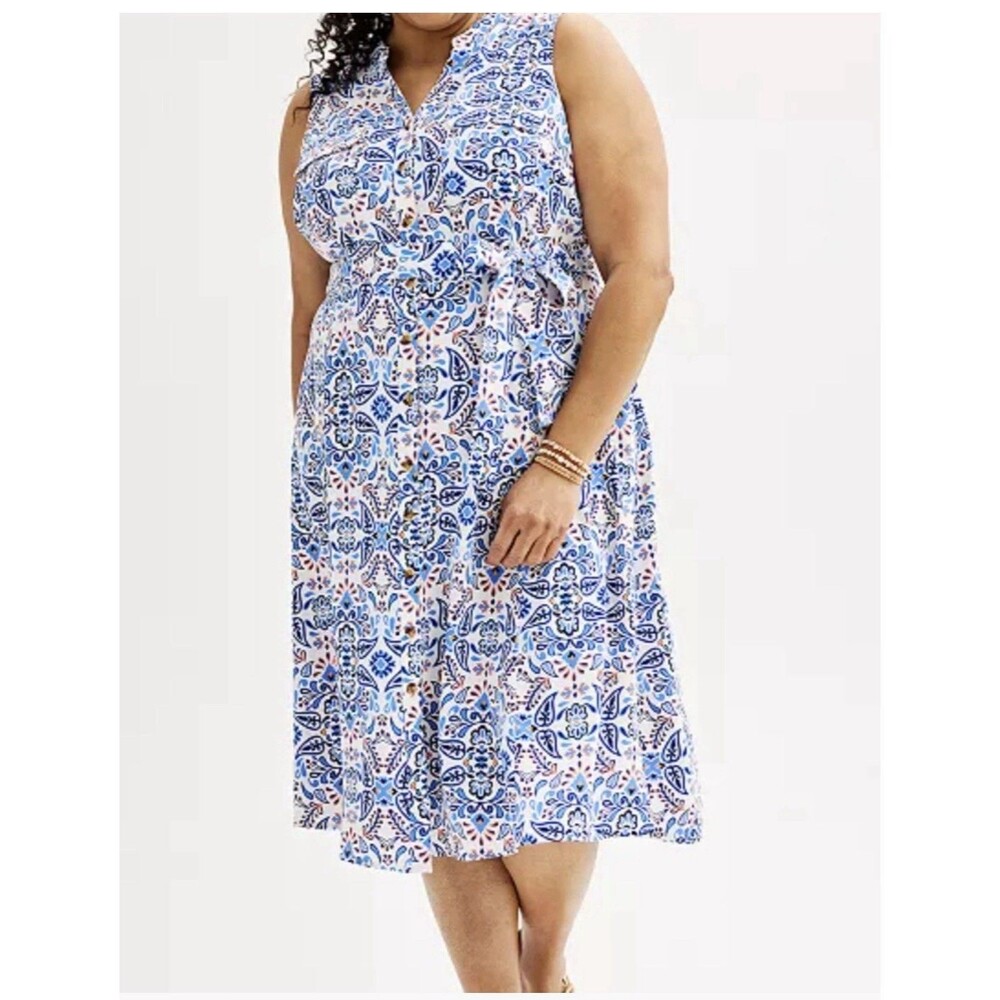 Plus Size Croft & Barrow® Y-Neck Shirt Dress 3XL New Paisley Sleeveless